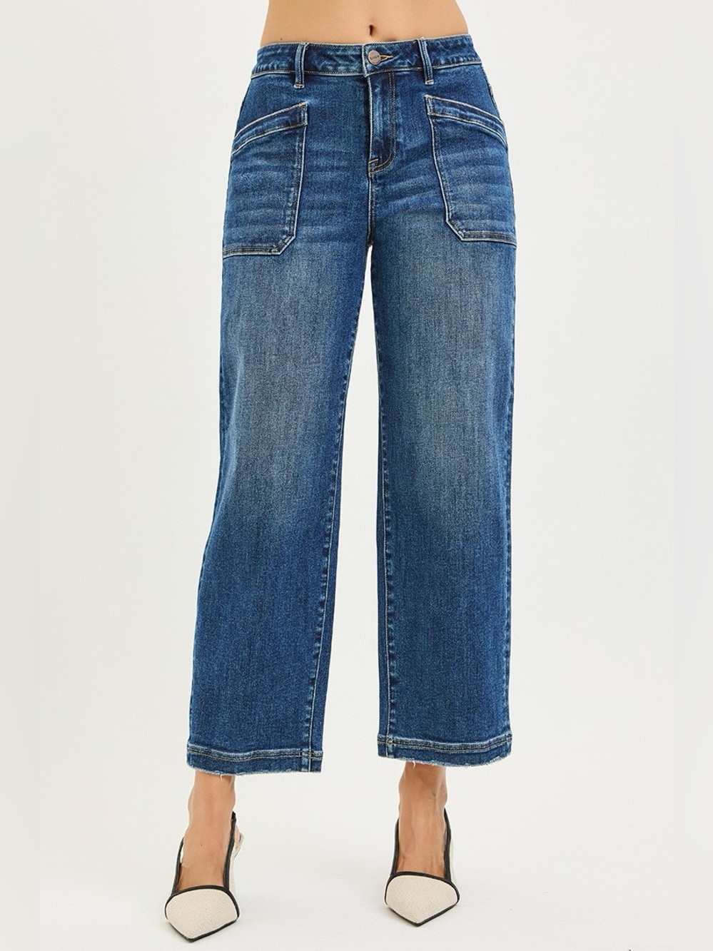 RISEN Slouchy Cropped Baggy Jeans with Front Patch Pocket